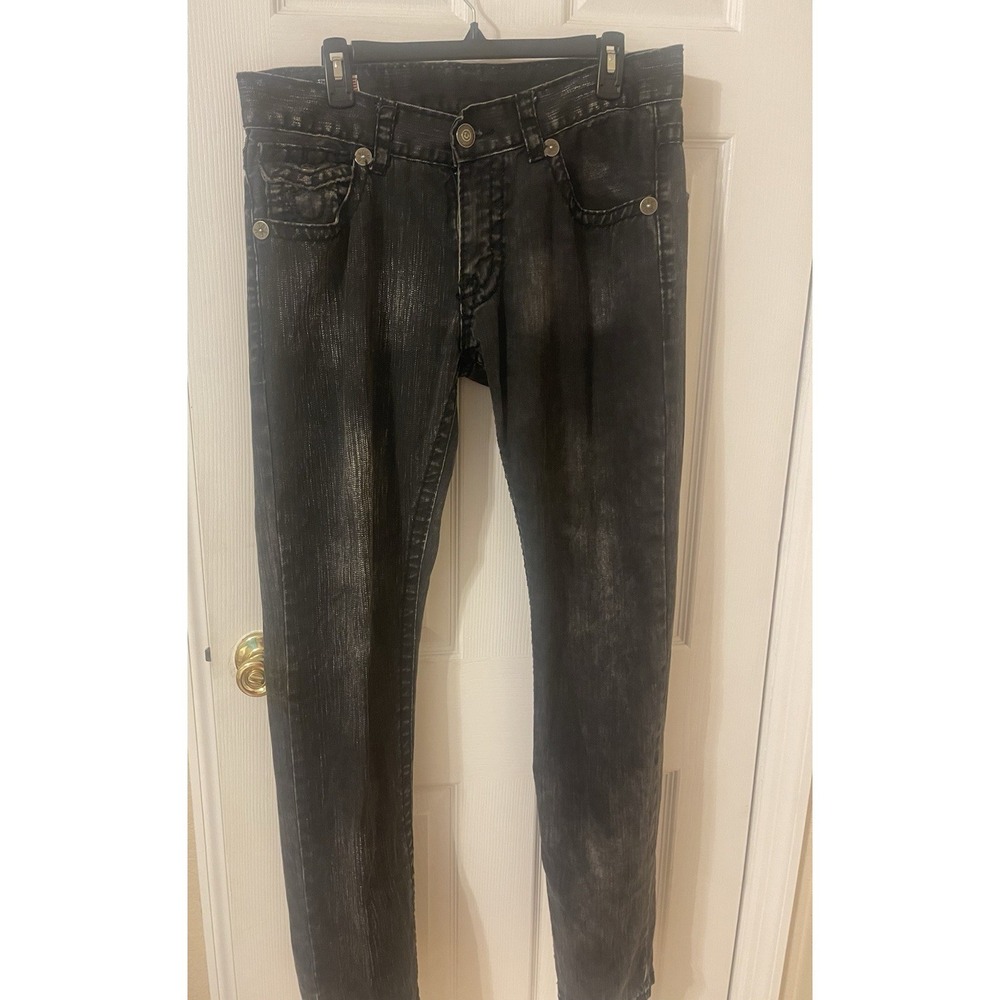 True Religion Mens 34 Black Acid Wash Straight Leg Jeans USA Made